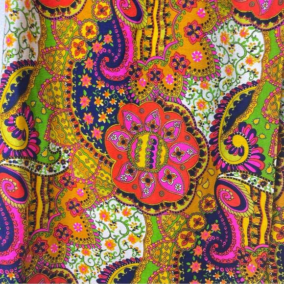 Vintage Maxi Skirt 1960s Paisley Bright Colors Pink Yellow S - Picture 4 of 11
